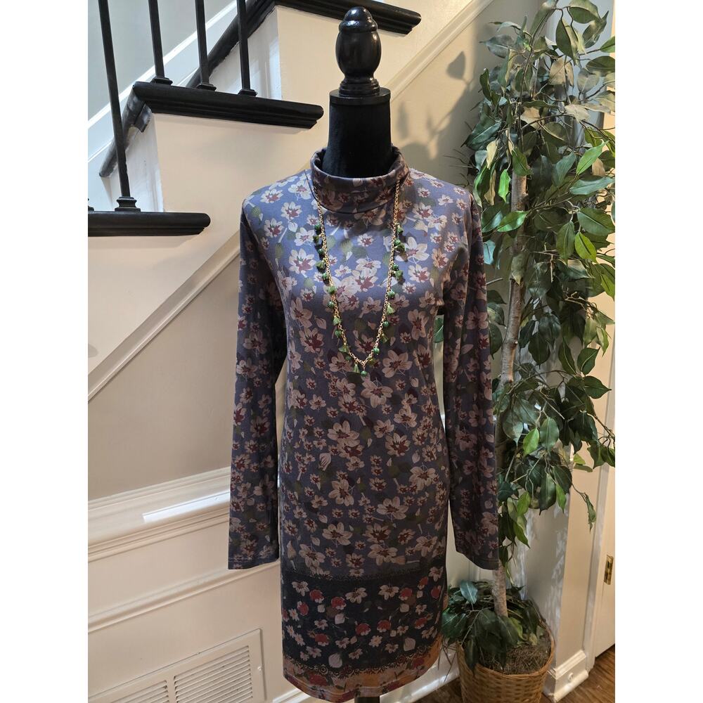 Exclusive Floral Turtleneck Dress Women's Size XL Multicolor Long Sleeves